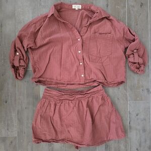 Love Notes Pink Button-Up Top and Skort Set